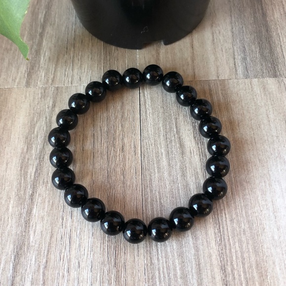 Black Onyx Natural Stone Beads Stretchable Bracelet 7" - 8mm Beads Best Gift - Picture 2 of 2